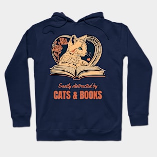 Cat and Book Retro Hoodie